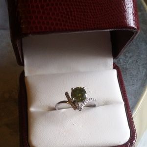 Lab Created Peridot and Diamond Ring